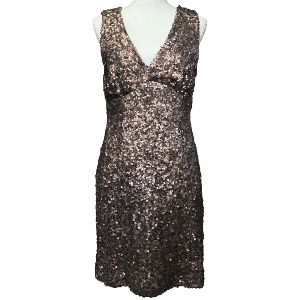 French Connection Lucinda Sequin Dress 10‎ Bronze V Neck 71P06 NWT